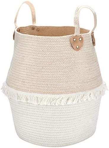 Rope Basket Woven Storage Basket - Laundry Basket Large 16 x 15 x 12 Inches Cotton Blanket Organi... | Amazon (US)