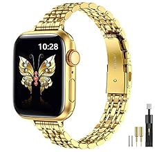 MioHHR Slim Metal Bands Compatible with Apple Watch Band Series 9/ 8/7(45mm 41mm),Series SE 6/5/4... | Amazon (US)