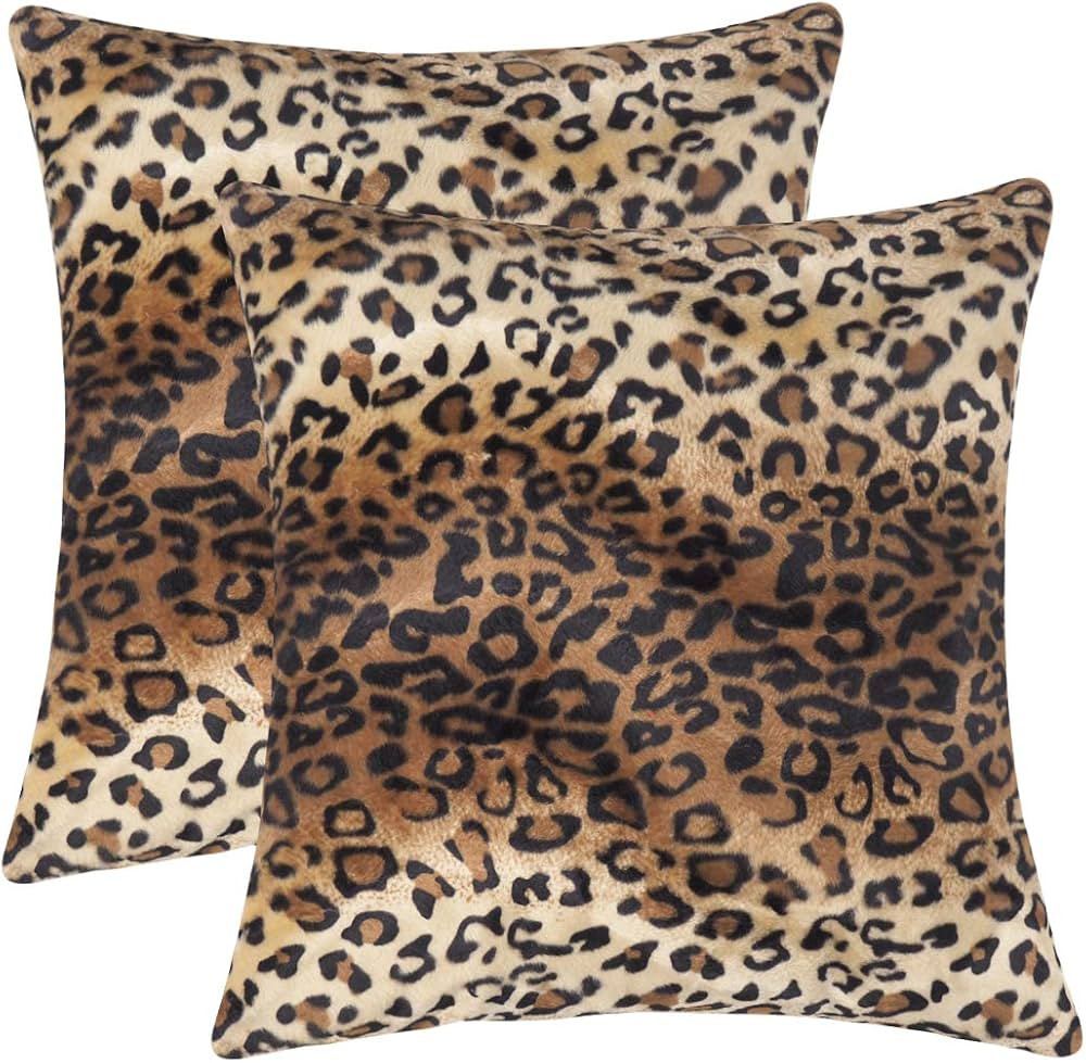 Soft Plush Leopard Print Faux Fur Decorative Throw Pillow Covers for Home Couch Sofa (Set of 2, 1... | Amazon (US)