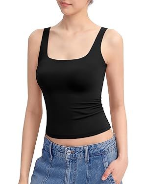 PUMIEY Women's Square Neck Tank Top Sleeveless Double Lined Basic Tops Sharp Collection | Amazon (US)