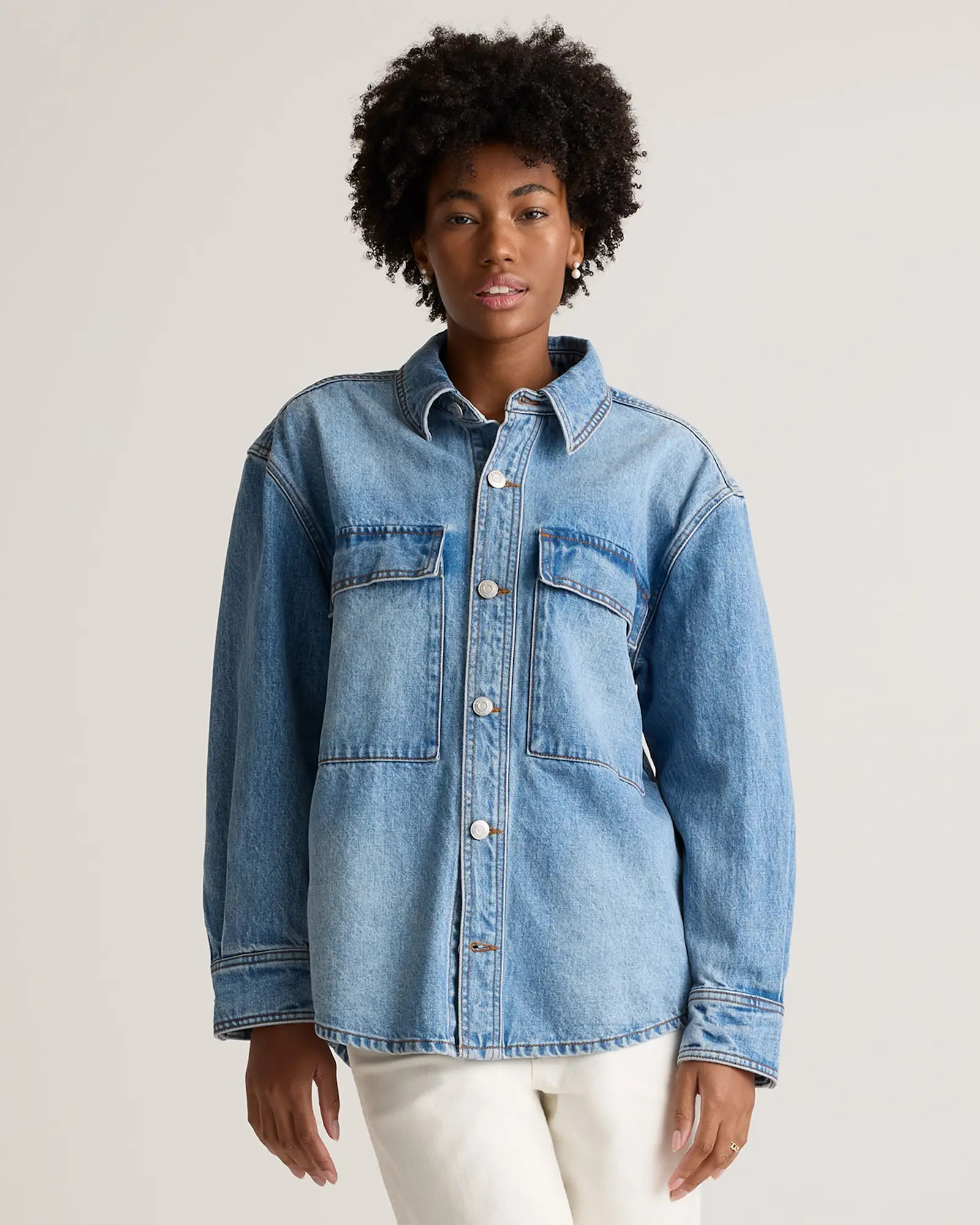 100% Organic Cotton Denim Cargo Shirt Jacket | Quince