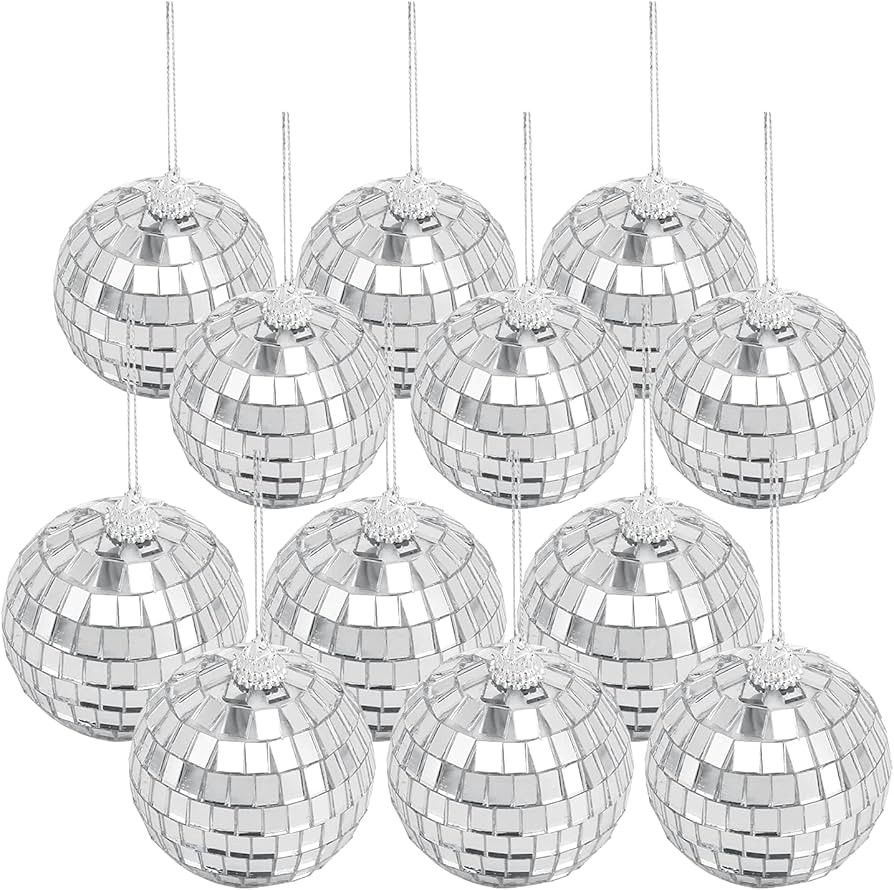 28 Pcs Hanging Mirror Disco Ball Glass Disco Ball Silver Mini Disco Ball Reflective Disco Ball, H... | Amazon (US)