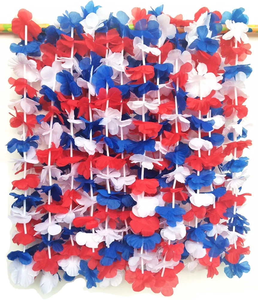 LITTLE FEATHER Red White and Blue 4th of July Party Lei Hawaiian Luau Flower Necklace Party Favor... | Amazon (US)