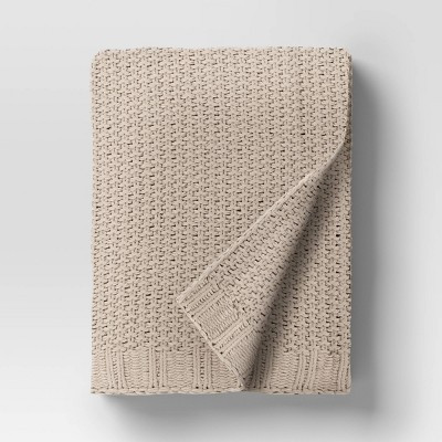 50"x60" Chenille Knit Throw Blanket Neutral/Khaki - Threshold™ | Target