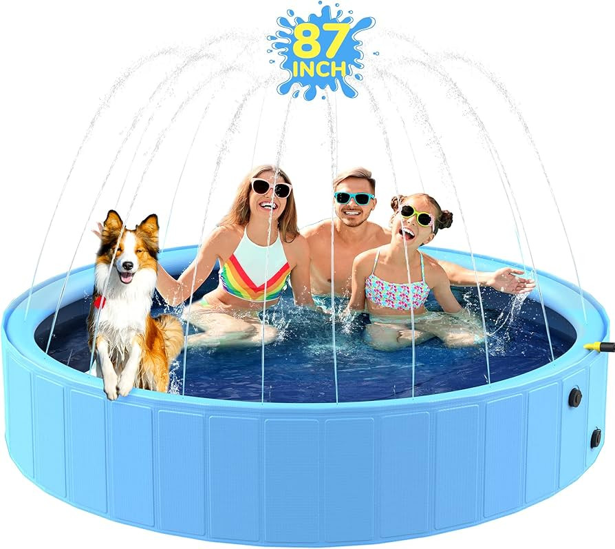 Bilibara 87'' Foldable Dog Pool, Sprinkler Pool for Kids, Non-Slip Kids Pool, Dog Swimming Pool f... | Amazon (US)
