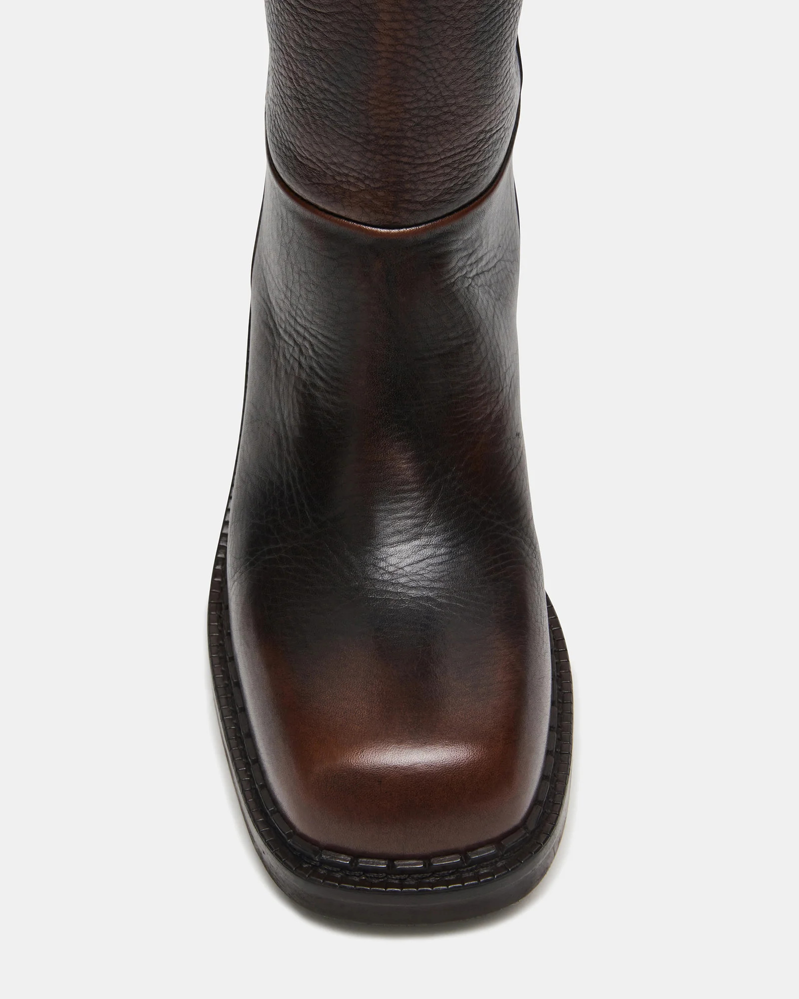 DAVOS Cognac Leather Square-Toe Knee High Block Heel Women's Boot | Steve Madden (US)