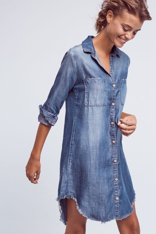 Fringed Chambray Buttondown Tunic | Anthropologie (US)