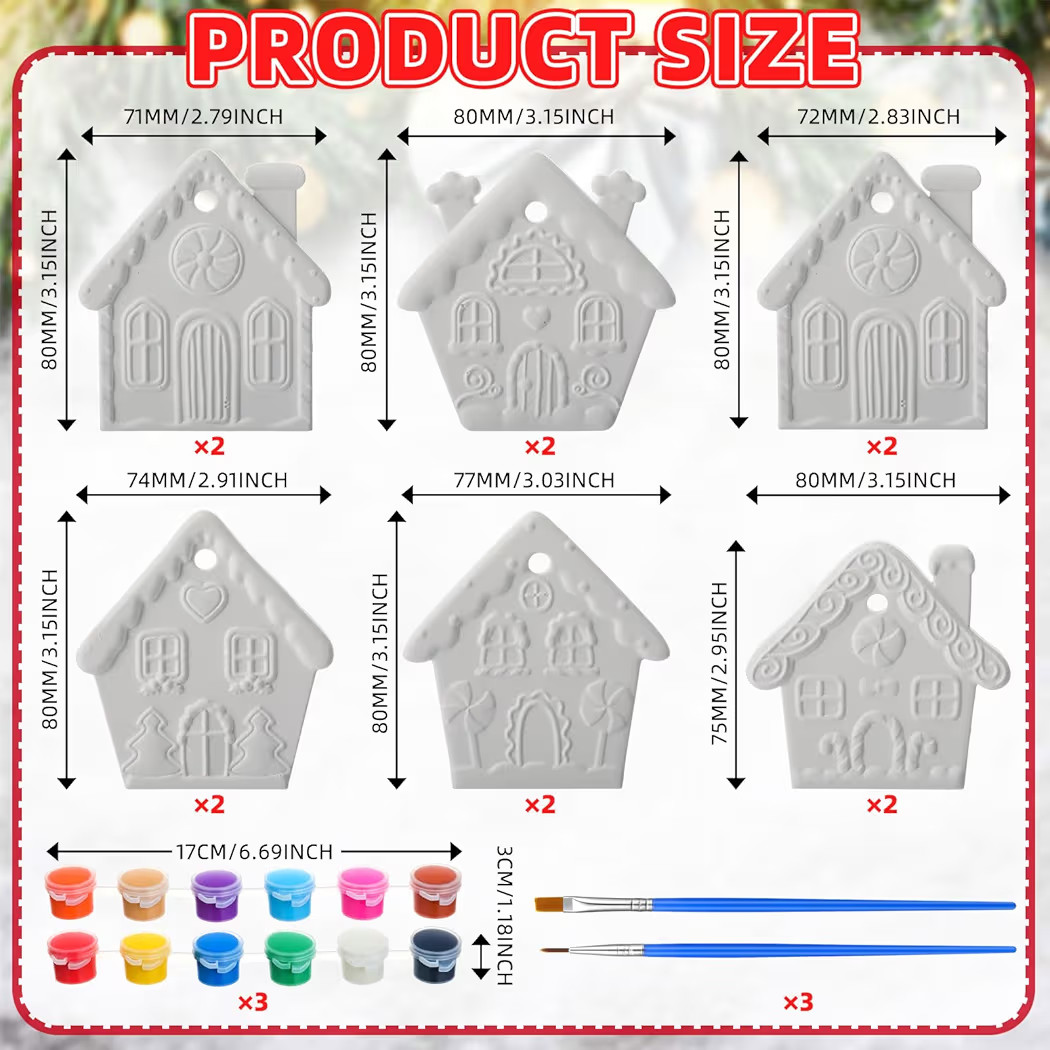 Vertintong 12 Pcs Christmas Gingerbread House Paint Kits, Ceramic Christmas Village Gingerbread H... | Amazon (US)