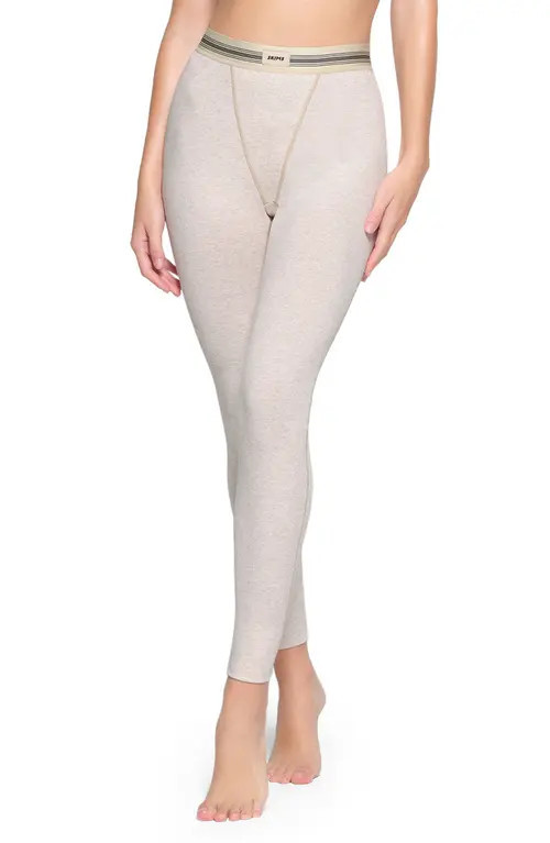SKIMS Stretch Cotton Rib Leggings in Heather Oatmeal at Nordstrom, Size X-Large | Nordstrom