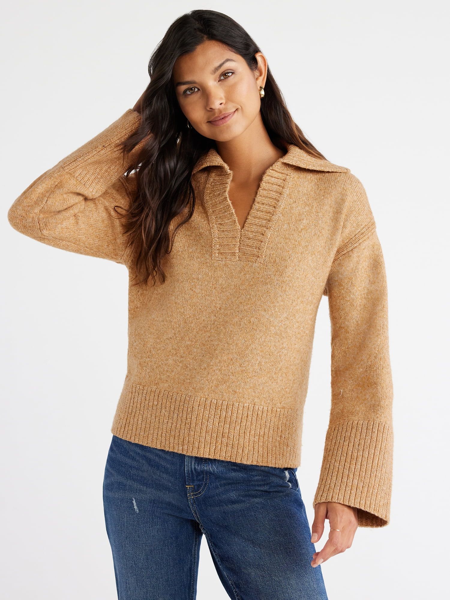 Free Assembly Women's Long Sleeve Wide Collar Sweater - Walmart.com | Walmart (US)