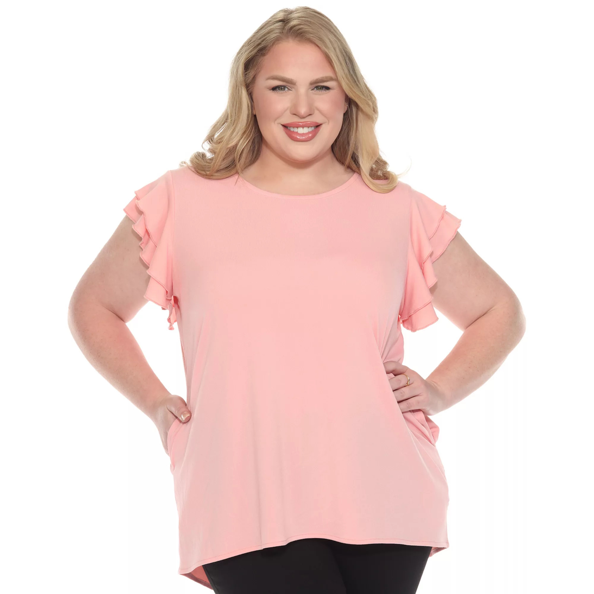 Plus Size Ruffled Sleeve Solid Top | Kohl's