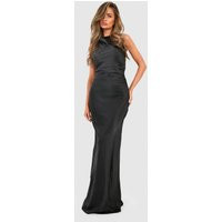 Womens Bridesmaid Satin High Neck Maxi Dress - Black - 12, Black | Boohoo.com (UK & IE)