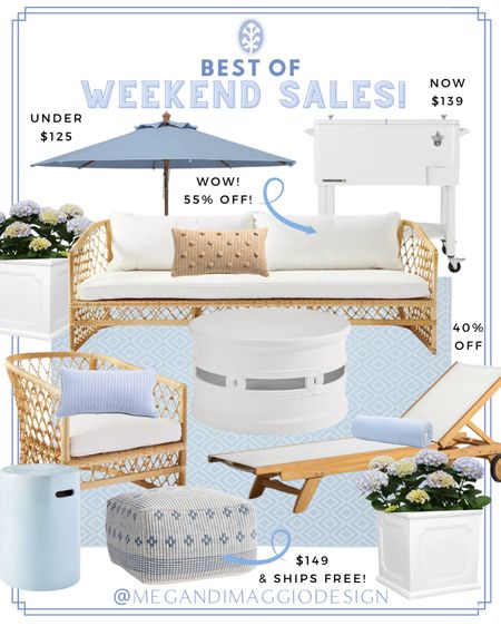Best of weekend sales - outdoor edition!! ☀️ This gorgeous outdoor sofa and lounge chair are on crazy sale up to 55% OFF when you use code: SALE making them as low as outlet pricing!! 🙌🏻 This outdoor pouf is now under $150 & ships free, this coffee table is a dupe and is on sale. And this pretty chambray blue umbrella is a Pottery Barn dupe from AMAZON!! 👏🏻👏🏻👏🏻

#LTKsalealert #LTKhome #LTKSeasonal