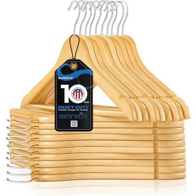 SereneLife 10pk Solid Wood Clothes Hangers - Natural Wood | Target
