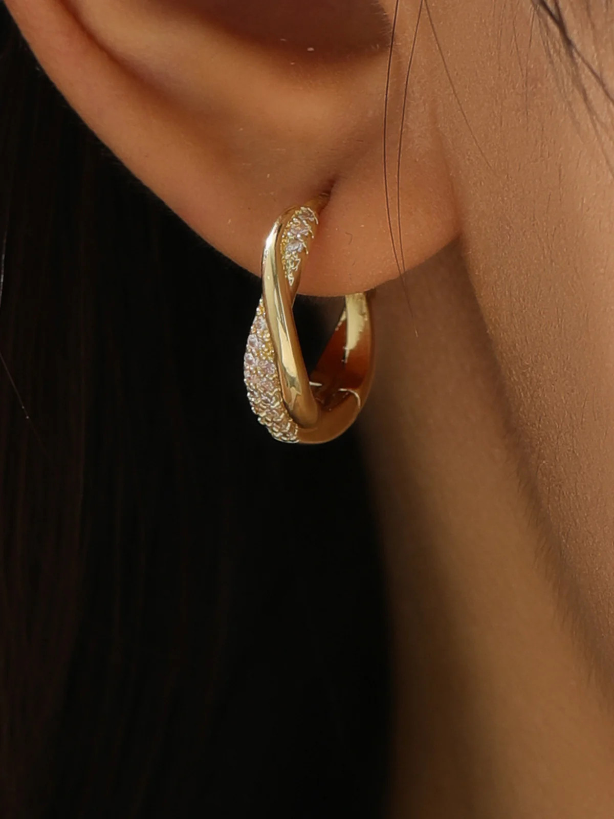 Zircon Accent Twisted Hoop Earrings | Commense