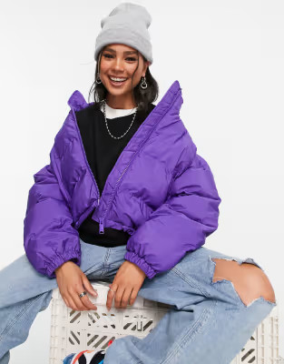 Weekday Promis recycled polyester short padded jacket in bright purple | ASOS (Global)