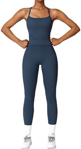 Womens Workout Sets Two Piece Cross Back Tank Top Matching High Waist Leggings Sets Gym Outfits W... | Amazon (US)