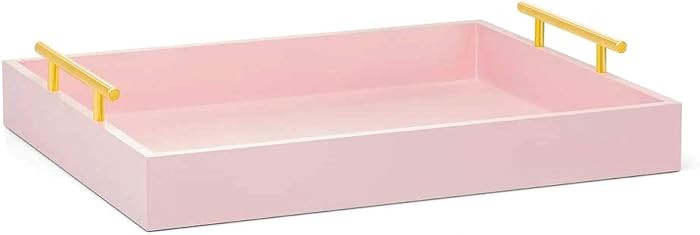 Decorative Tray With Gold or Silver Handles - Pink for Coffee Table, Bathroom Vanity, Decor, Serv... | Amazon (US)