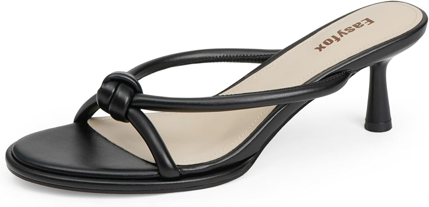 Womens Heeled Sandals Rounded Open Toe Kitten Heels Slip on Bow Mules Sandals Comfort Dress Party... | Amazon (US)