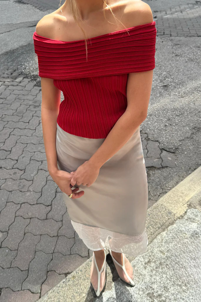 SLOUCHY SHORT SLEEVE OFF THE SHOULDER KNIT SWEATER | OAK + FORT