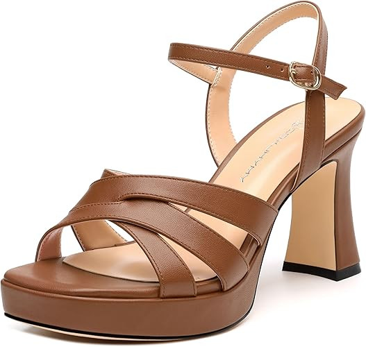 Women's Chunky Platform High Heels Block Heeled Sandals Open Square Toe Ankle Strap Dress Wedding... | Amazon (US)