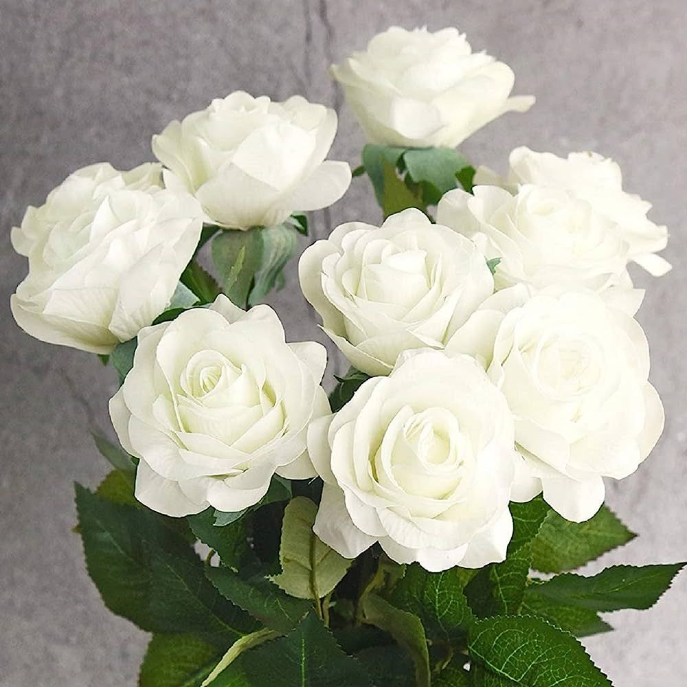 KIECUSOY Artificial Flowers White Roses Fake Silk Flowers Artificial Roses for Wedding Party,Bouq... | Amazon (US)