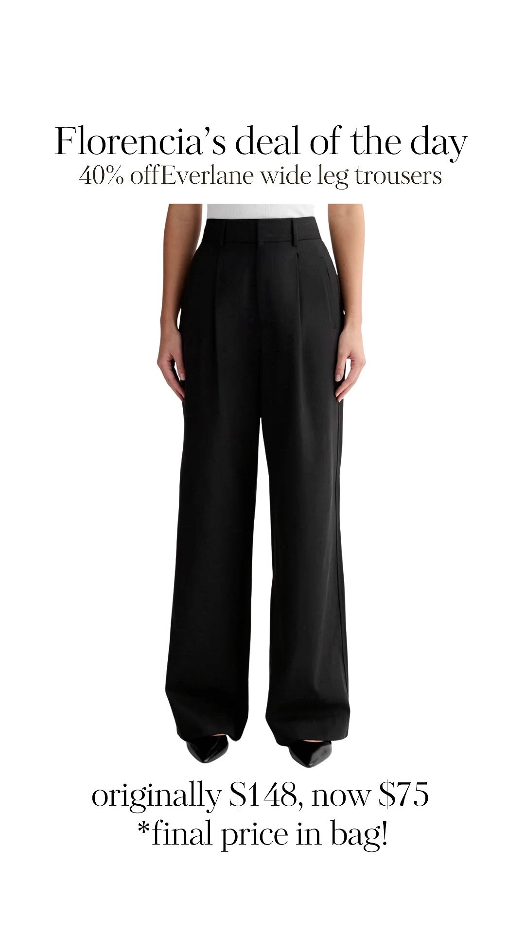 Good morning ladies! Happy Wednesday🤩🫶🏽

Today’s deal of the day is an awesome pair of pleated front wide leg trousers from Everlane, 

One of my first recommendations when people ask how to elevate their style is switching out leggings or athletic pants for a trouser like this 🔥🔥

#LTKdayinmylife #LTKSpringSale #LTKgrwm