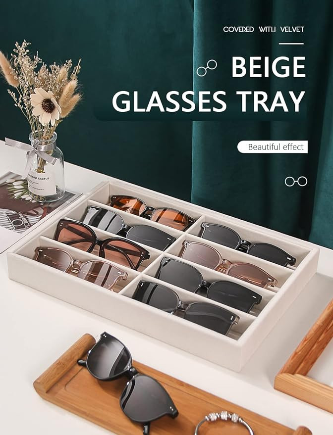 Coward Sunglass Organizer, Beige Velvet Glasses Trays - Eyeglasses Watches Jewelry Display - Men ... | Amazon (US)