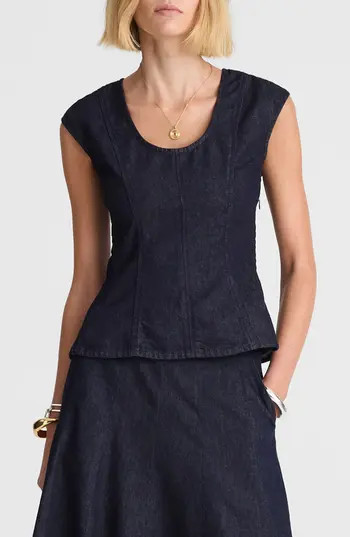 Madewell Seamed Scoop Neck Denim Top in Rinse Wash at Nordstrom Rack, Size 0 | Nordstrom Rack
