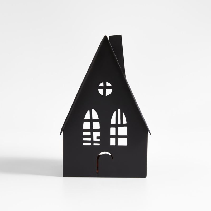 Small Black Metal Haunted House Halloween Candle Holder | Crate & Barrel | Crate & Barrel