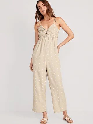 Tie-Shoulder Cropped Twist-Front Smocked Jumpsuit for Women | Old Navy (US)