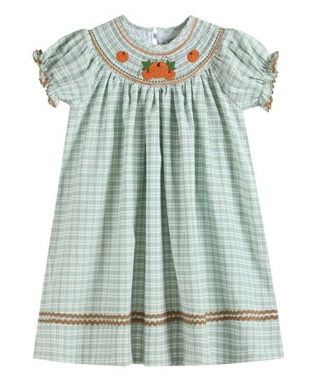 Soft Green Plaid Pumpkin Smocked Bishop Dress - Infant, Toddler & Girls | Zulily