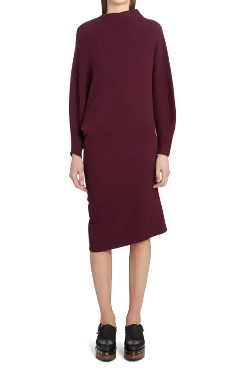 Agnona Asymmetric Cashmere Rib Midi Sweater Dress in L75-Tannico at Nordstrom, Size Large | Nordstrom