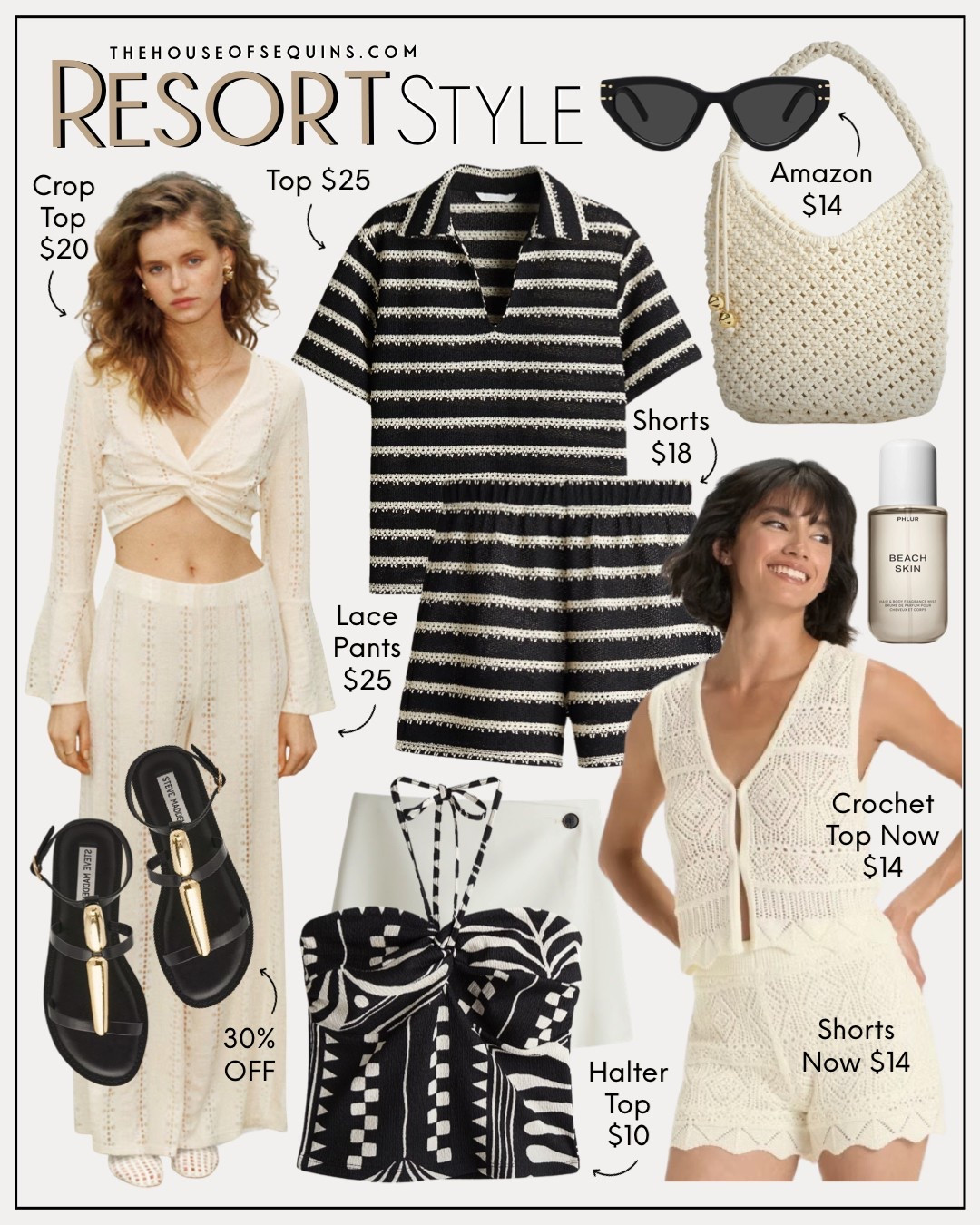 Shop resortwear and vacation outfit finds! Crochet matching set, lace pants, halter top, skort, crochet bag, Steve Madden sandals and more! 

#LTKFindsUnder100 #LTKTravel #LTKFindsUnder50