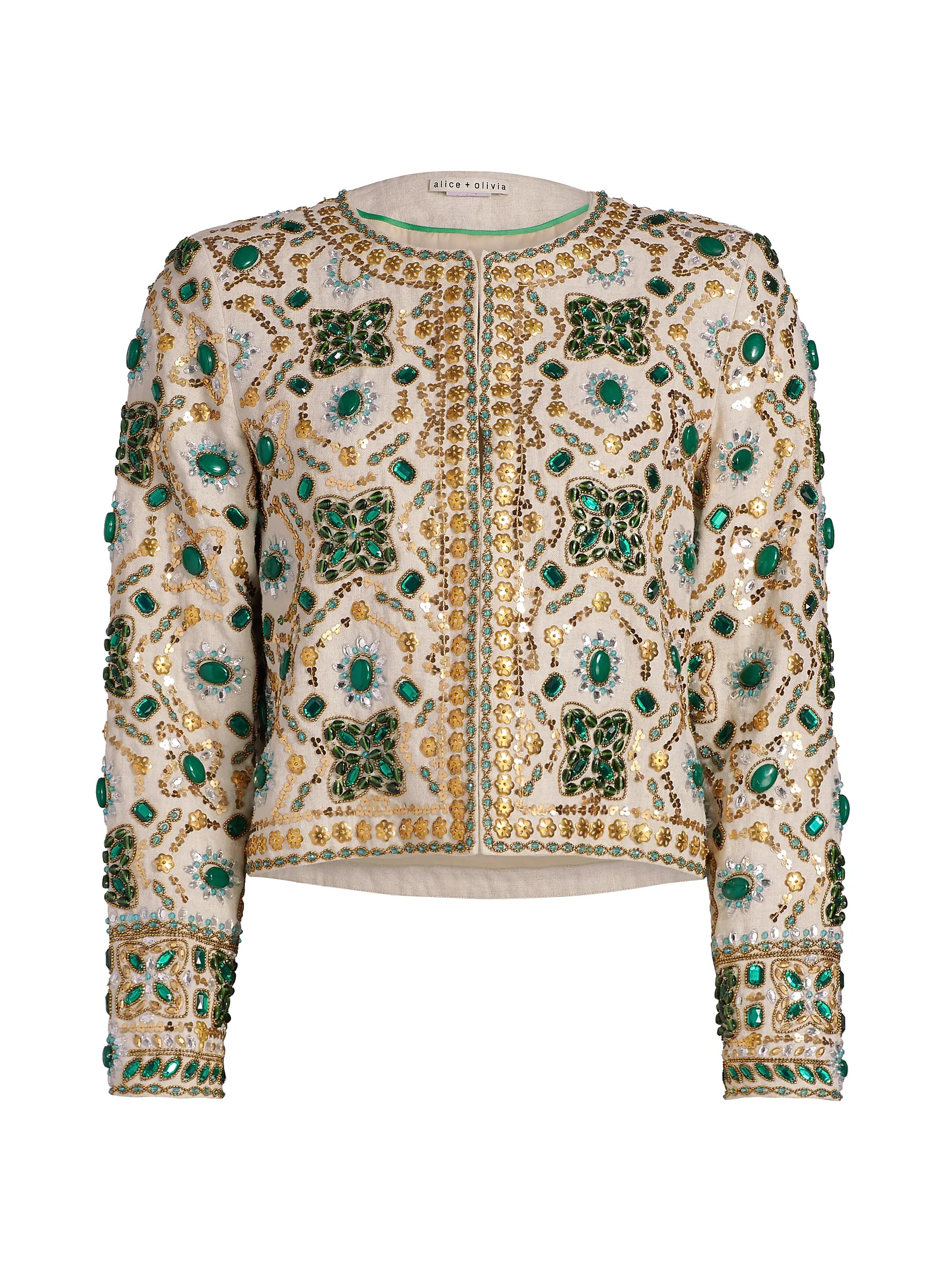 Kidman Beaded Linen Crewneck Jacket | Saks Fifth Avenue
