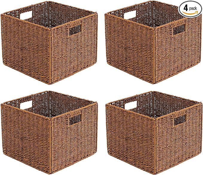 Foldable Storage Basket with Iron Wire Frame By Trademark Innovations (Set of 4) | Amazon (US)