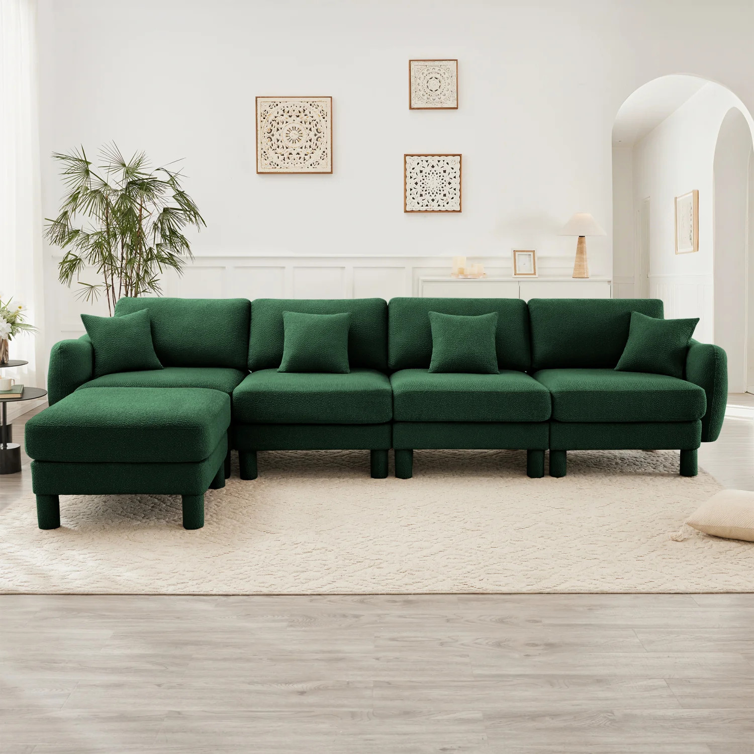 Streamdale Boucle Convertible Sectional Sofa with Ottoman - Green | Shop Simon