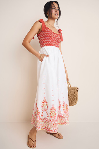 Reese Color Block Smocked Midi Dress | Francesca's