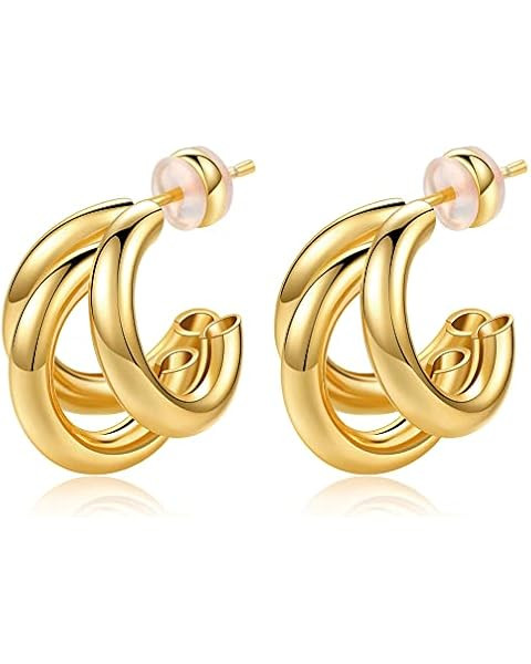 Amazon.com: EASYSO 14K Gold Plated Hoop Earrings, Lightweight Chunky Open Hoops Hypoallergenic Ea... | Amazon (US)