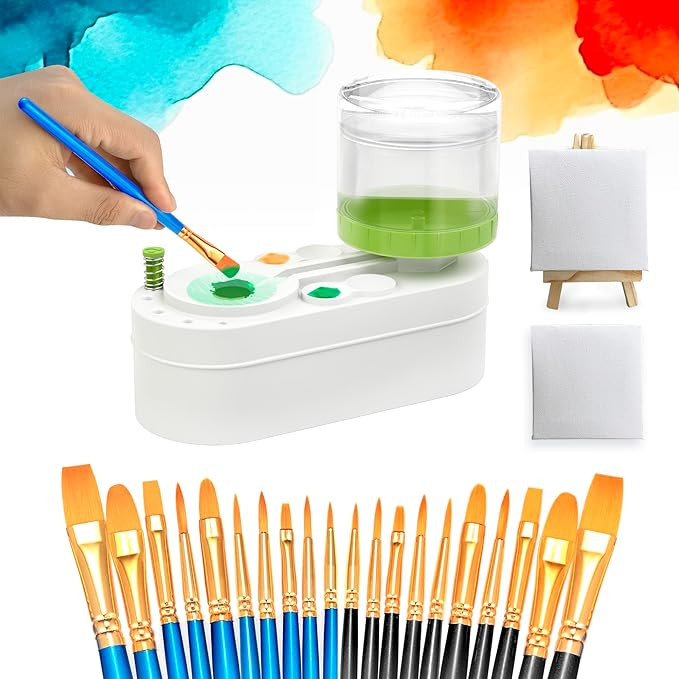 Pink Paint Brush Rinser with 20 Painting brushes, 2 Mini Canvas, 1 Mini Easel Stand, No Assembly ... | Amazon (CA)