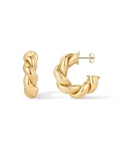 PAVOI 14k Gold Plated Hoop Earrings for Women | Twisted Rope Design Chunky Gold Earrings | Hypoal... | Amazon (US)