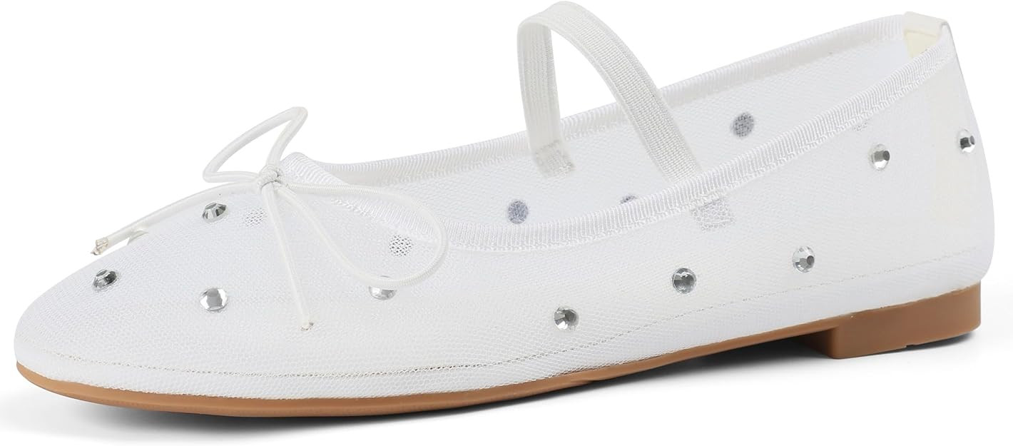 Mesh Ballet Flats for Women Crystal Rhinestone Mary Jane Shoes Comfortable Round Toe Ballerina Fl... | Amazon (US)