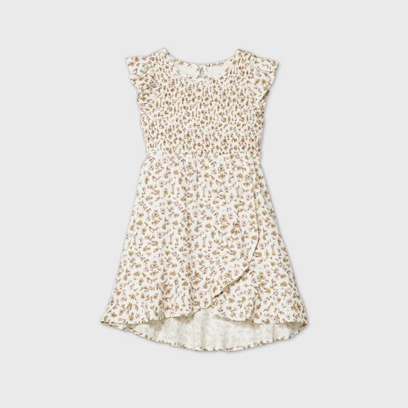 Toddler Girls' Short Sleeve Floral Smocked Wrap Skirt Dress - art class™ Ivory | Target