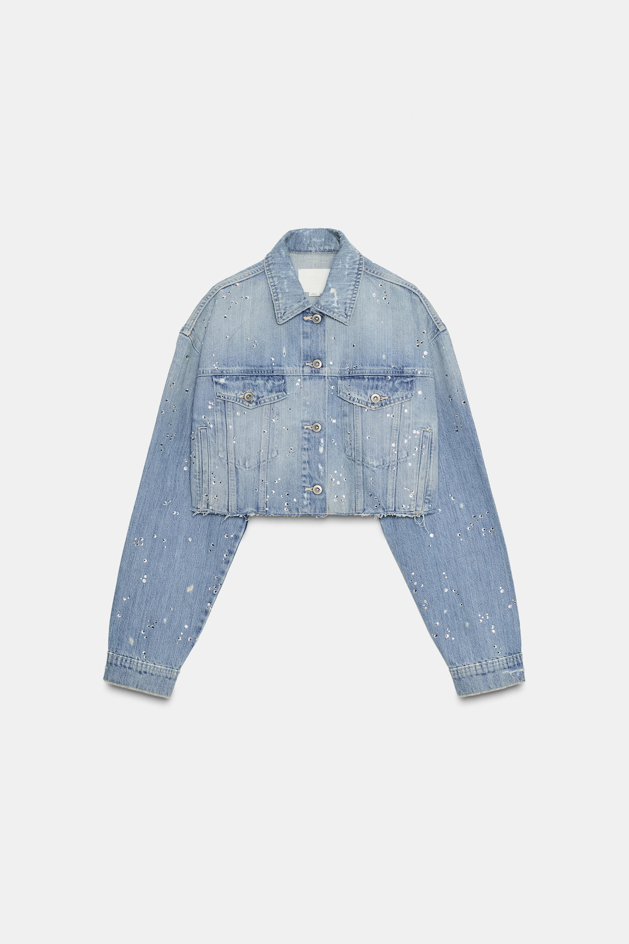 TRF STRASS CROP DENIM JACKET | Zara US