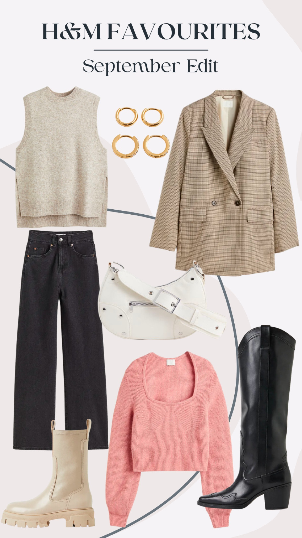 H&M Favourites - September Edition 🍂
Autumnal Outfit inspiration. Black jeans, beige boots, black cowboy boots, Balenciaga Le Cagole dupe, Blazer, Neutral vest, fall fashion, transitional outfits 

#LTKstyletip #LTKSeasonal #LTKeurope