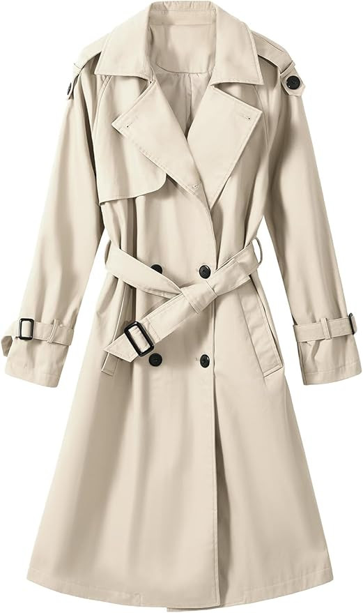 Trench Coat Women Double Breasted Windproof Classic Lapel Belted Long Outerwear Overcoat with Bel... | Amazon (US)