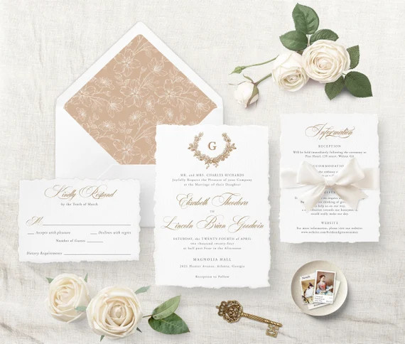 Elegant Wedding Invitation Template, Vintage Oak Wreath, Calligraphy Invitation Suite, Printable,... | Etsy (US)