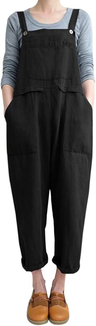 Women's Fashion Baggy Loose Linen Overalls Jumpsuit | Amazon (US)