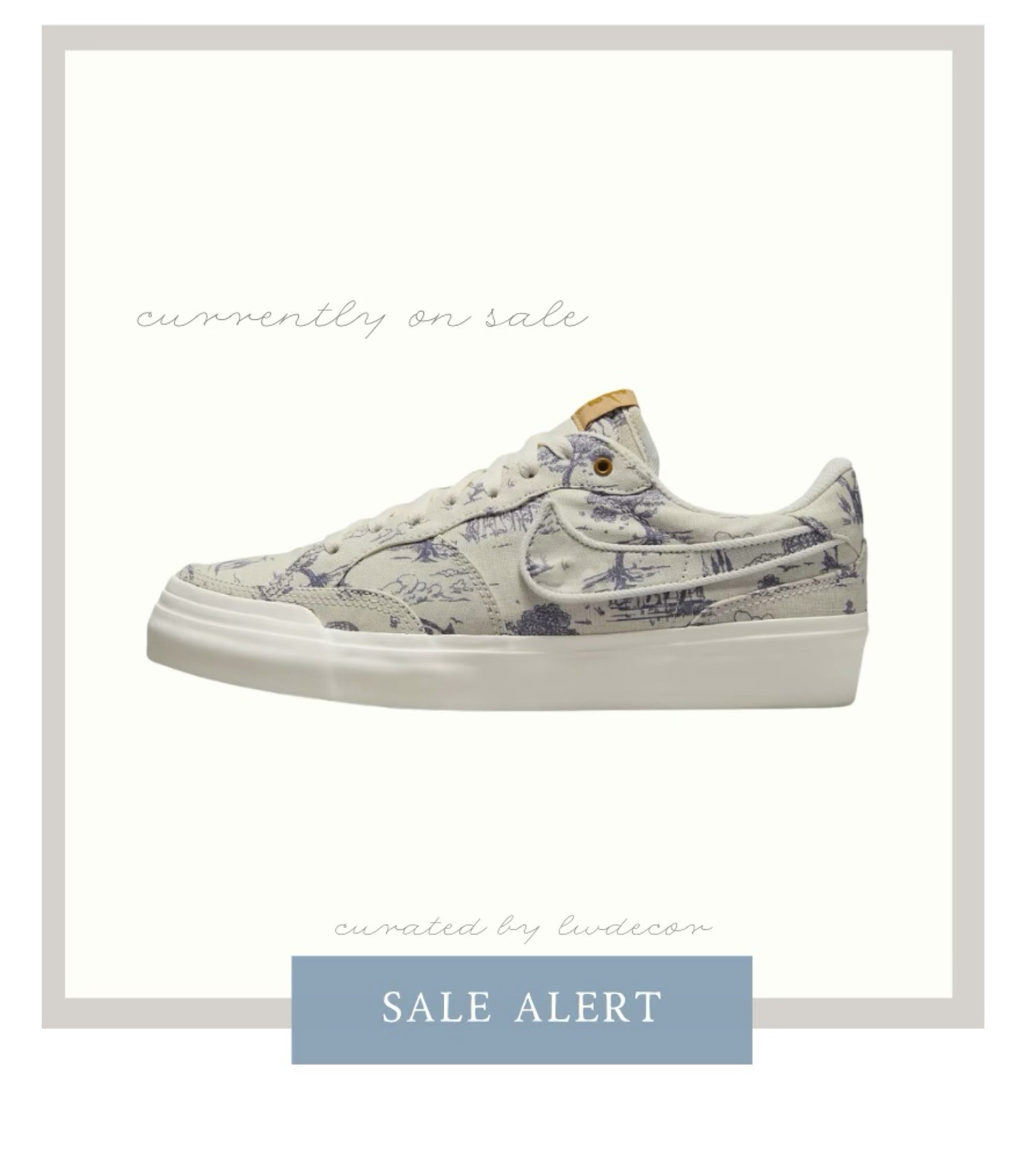 I mean, could these be more me! Super cute, toile blue and white sneakers from Nike + on sale! 

#LTKSaleAlert #LTKShoeCrush #LTKFindsUnder100