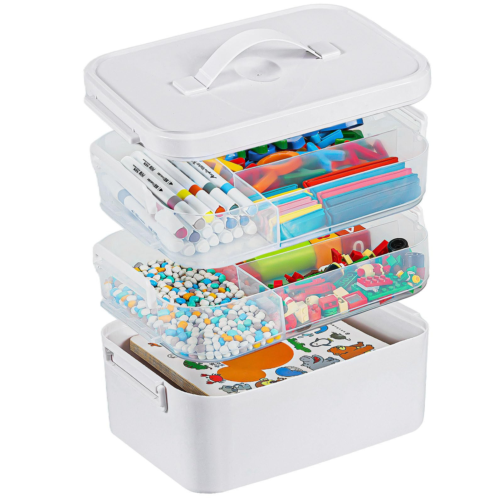 3-Layer Plastic Craft Organizers and Storage Box with Removable Trays, Storage Containers with li... | Amazon (US)